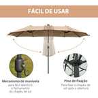 Guarda-Sol Duplo com 48 Luzes LED, 4,5x2,65 m, Guarda-Sol Exterior com Manivela Manual, Resistente à Água e Proteção Solar, Ideal para Terraço, Jardim, Pátio e Piscina, Bege — foto 6