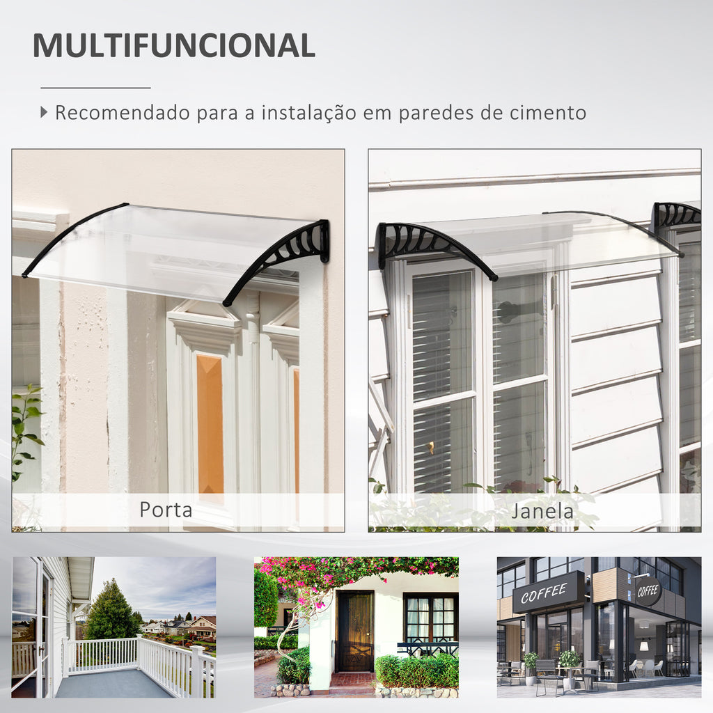 Marquise de Proteção para Portas e Janelas Contra Sol e Chuva Telhado de Proteção com Desenho Moderno 150x90x25 cm Transparente e Preto — foto 6
