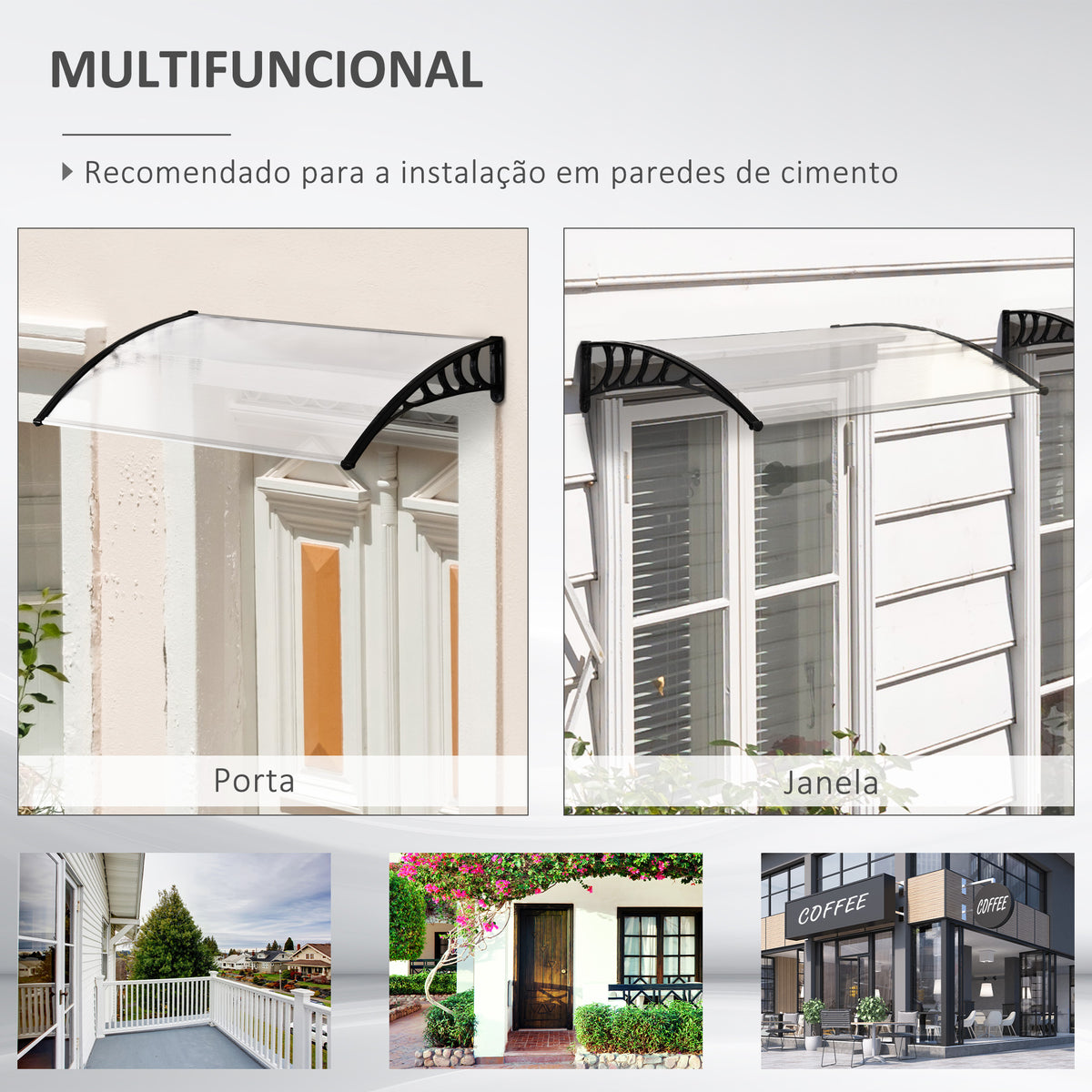 Marquise de Proteção para Portas e Janelas Contra Sol e Chuva Telhado de Proteção com Desenho Moderno 150x90x25 cm Transparente e Preto — foto 6