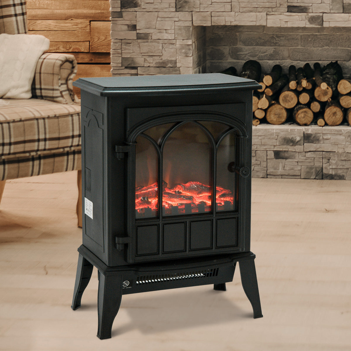 Lareira Elétrica Portátil 1000/2000W com Efeito de Chama Realista e Proteção Contra Superaquecimento para Ambientes entre 15-30m² 39x23x56,5cm Preto — foto 2