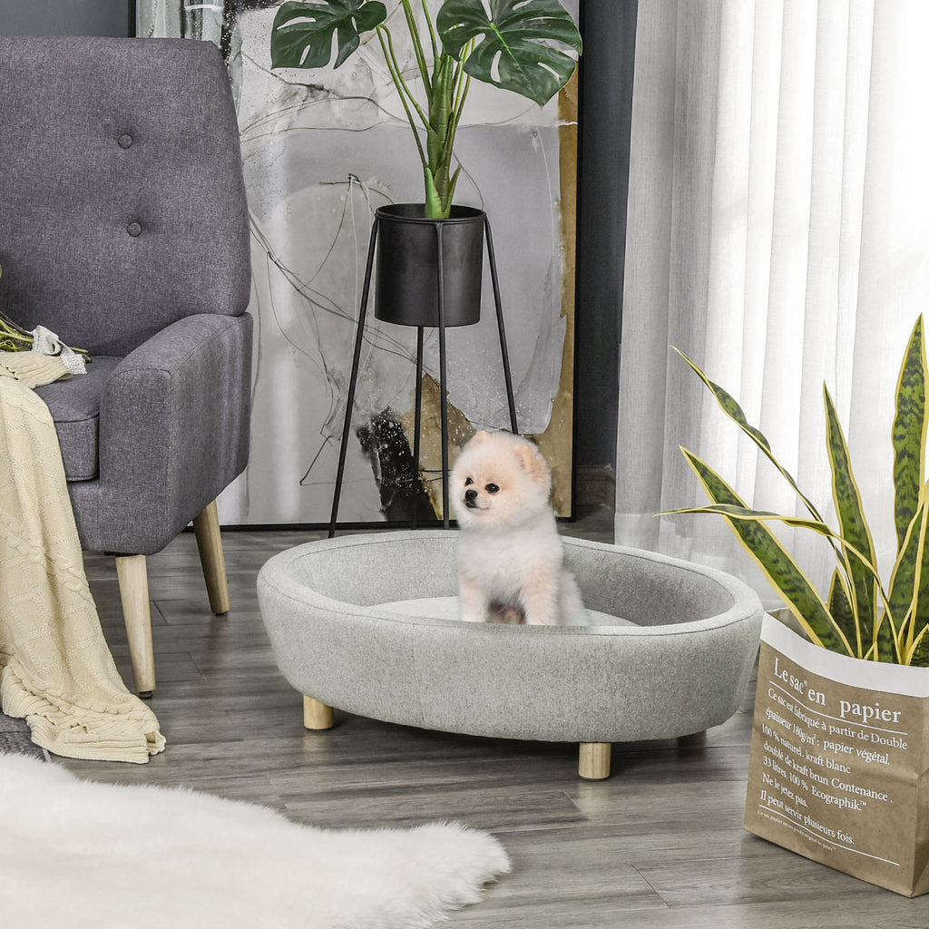 Sofá Cama para Animais de Estimação Pequenos e Medios com Almofada Acolchoada Amovível Pernas de Madeira Bordas Elevadas 81x61x24 cm Cinza — foto 2