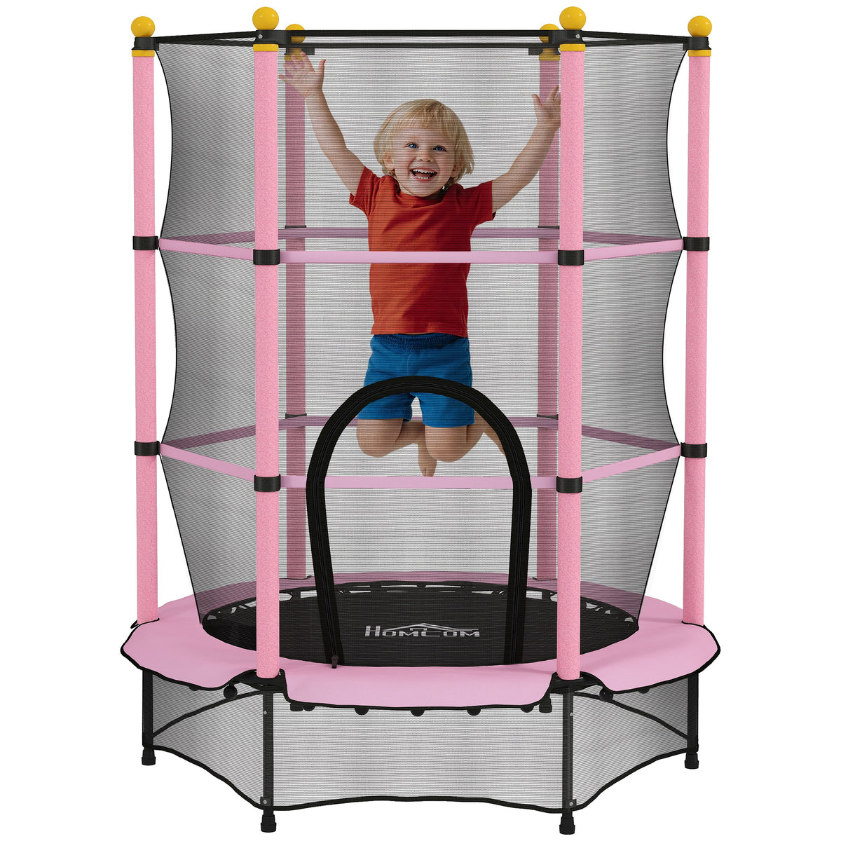 Cama Elástica Infantil Ø140x190 cm Trampolim para Crianças +3 Anos com Rede de Segurança e Estrutura de Aço para Interior e Exterior Rosa — foto 1