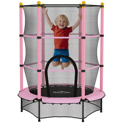 Children's Trampoline Ø140x190 cm with Safety Net and Steel Frame Pink for Indoor and Outdoor Use