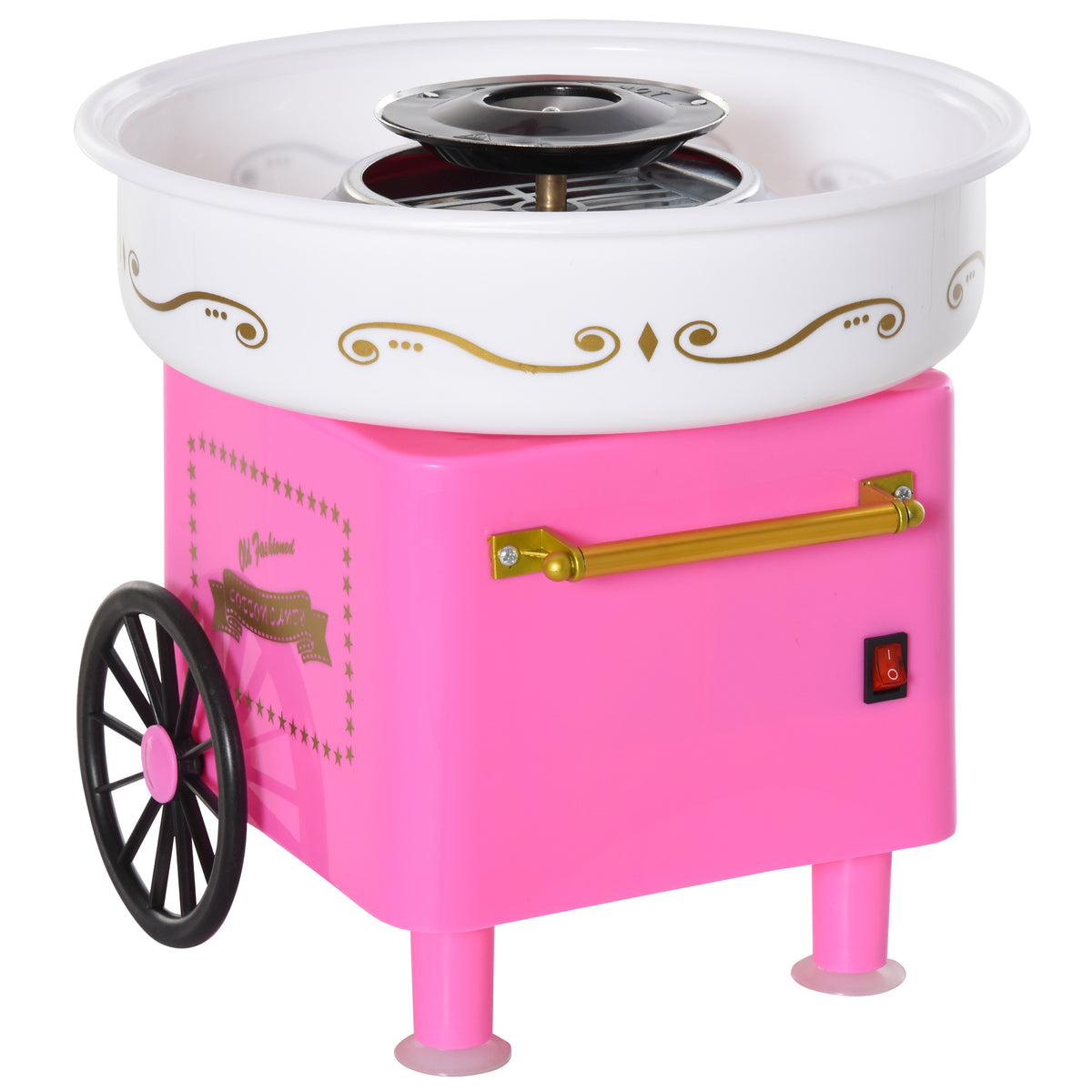 Máquina de Algodão Doce Estilo Retrô Potência 450W-550W Máquina de Algodão Doce com Colher Medidora e 10 Palitos de Bambu Aço Inoxidável e Alumínio 30x30x28cm Rosa — foto 1