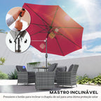 Chapéu de Sol de Jardim Ø295x250cm com Manivela Chapéu de Sol Exterior com Mecanismo de Inclinação e Mastro Desmontável de Metal para Terraço Piscina Pátio Vinho — foto 4
