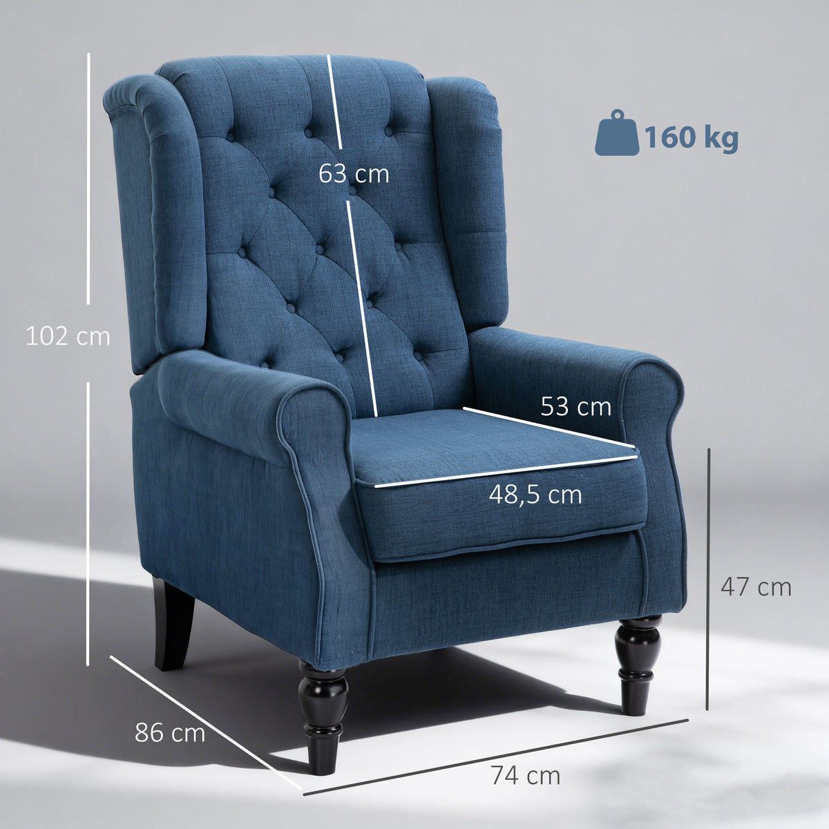 Poltrona de Sala de Estar Poltrona Moderna para Dormitório com Pés de Madeira Poltrona Individual Carga 160 kg para Escritório 74x86x102 cm Azul — foto 3
