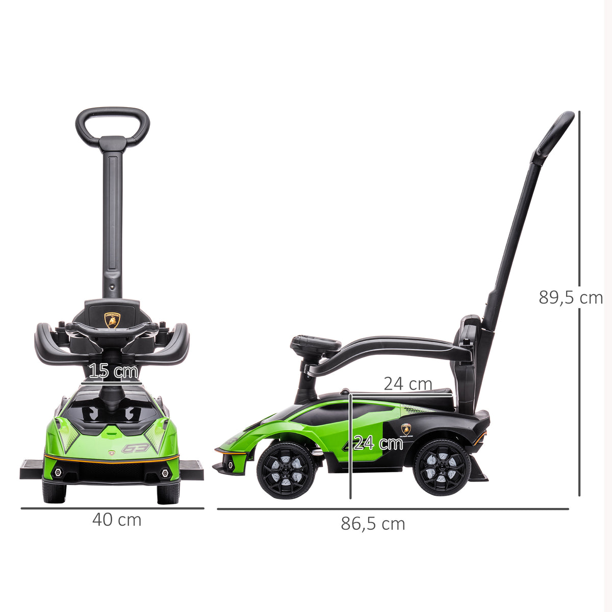 2 em 1 Carro Andador para Crianças 12-36 Meses Lamborghini Essenza SCV2 Carro Andador com Buzina Guiador e Grade de Segurança Removível 86,5x40x89,5cm Verde e Preto — foto 3
