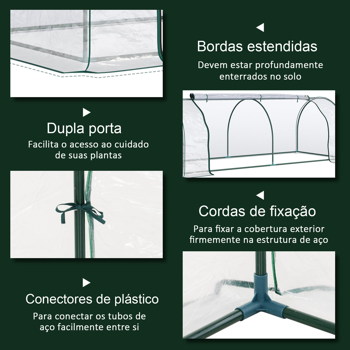 Estufa 250x100x80cm para Jardim Terraço Cultivo de Plantas Estufa com Estrutura de Aço Cobertura PVC Transparente — foto 5