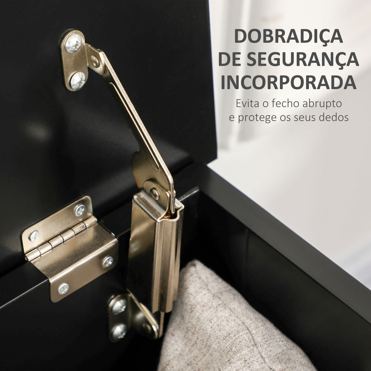 Baú de Armazenamento de Madeira Baú de Arrumação com Dobradiça de Segurança para Dormitório Sala de Estar Carga Máxima 20 kg 81x40x46 cm Preto — foto 5