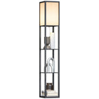 Candeeiro de Pé de Madeira com 3 Prateleiras De Armazenamento para Lâmpada E27 Potência Máx. 40W Candeeiro Moderno para Sala de Estar Dormitório 26x26x160cm Preto — foto 1