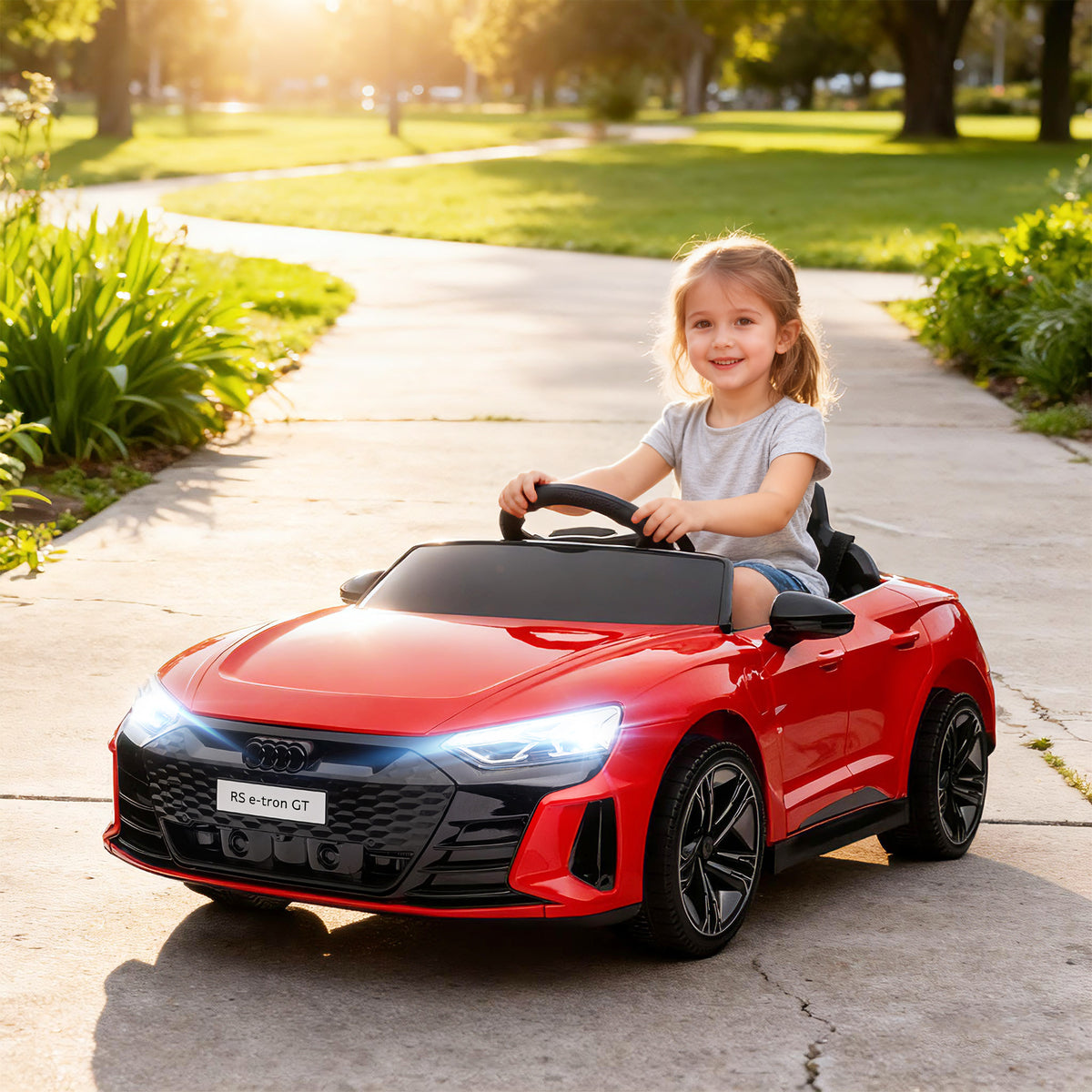 Carro Elétrico AUDI RS E-Tron GT para Crianças de 3-6 Anos Carro de Bateria 12V com 2 Motores Controlo Remoto Faróis LED Buzina Música USB e Abertura de Porta 3-5km/h 103x58x41 cm Vermelho — foto 2