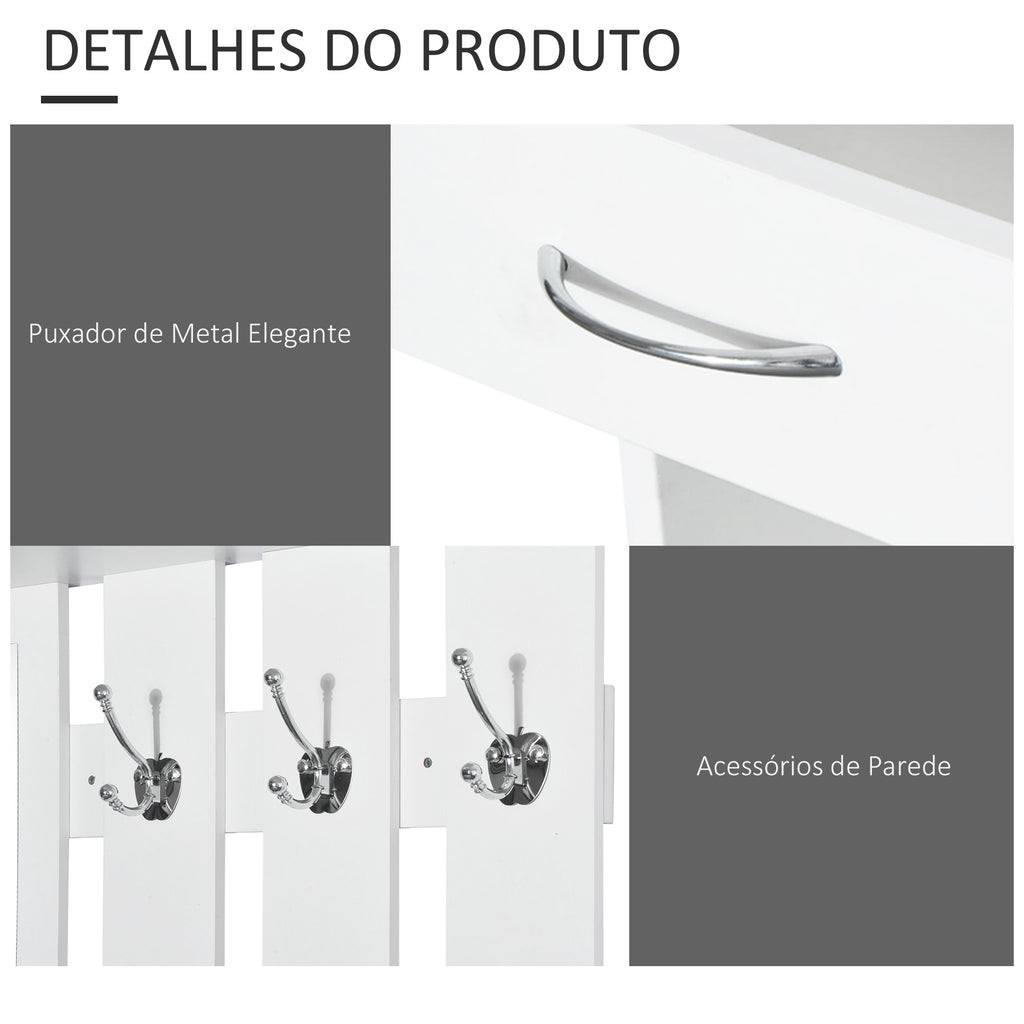 Móvel Cabide de Entrada de 3 Peças Armário de Entrada com Cabide Espelho Sapateira e Gaveta 90x10x102 cm Branco — foto 5