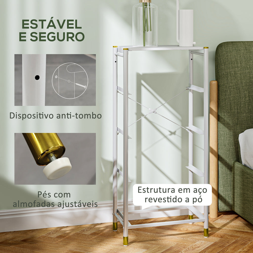 Cómoda para Dormitório Cómoda de Tecido com 4 Gavetas Dobráveis com Frentes de Couro PU e Estrutura de Aço Cómoda para Dormitório 46x30x98 cm Branco — foto 6
