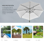 Chapéu de Sol Excêntrico Φ300x248cm com Proteção UV 50+ Giratório 360º com Manivela Luzes LED Painel Solar e Teto Reclinável Branco — foto 7