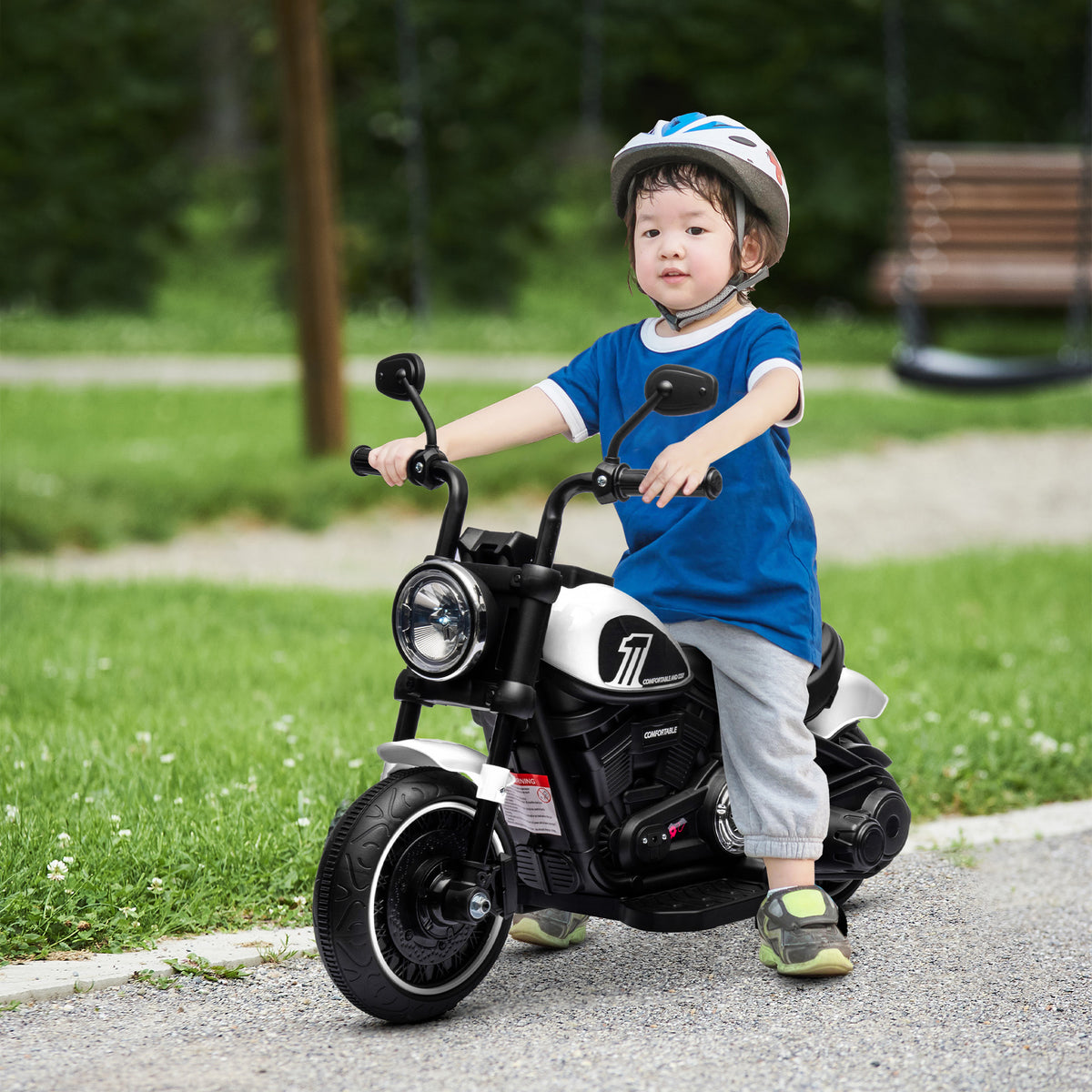 Motocicleta Elétrica para Crianças de 18-36 Meses Motocicleta Elétrica Infantil com Bateria 6v Farol e Rodas Auxiliares Removíveis Carga 25 kg 76x42x57 cm Branca — foto 2