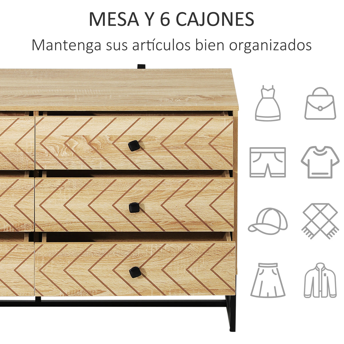 Cómoda com 6 Gavetas Estilo Retrô Móvel Auxiliar de Madeira para Sala de Estar Corredor 120x39,5x71 cm Madeira e Preto — foto 4