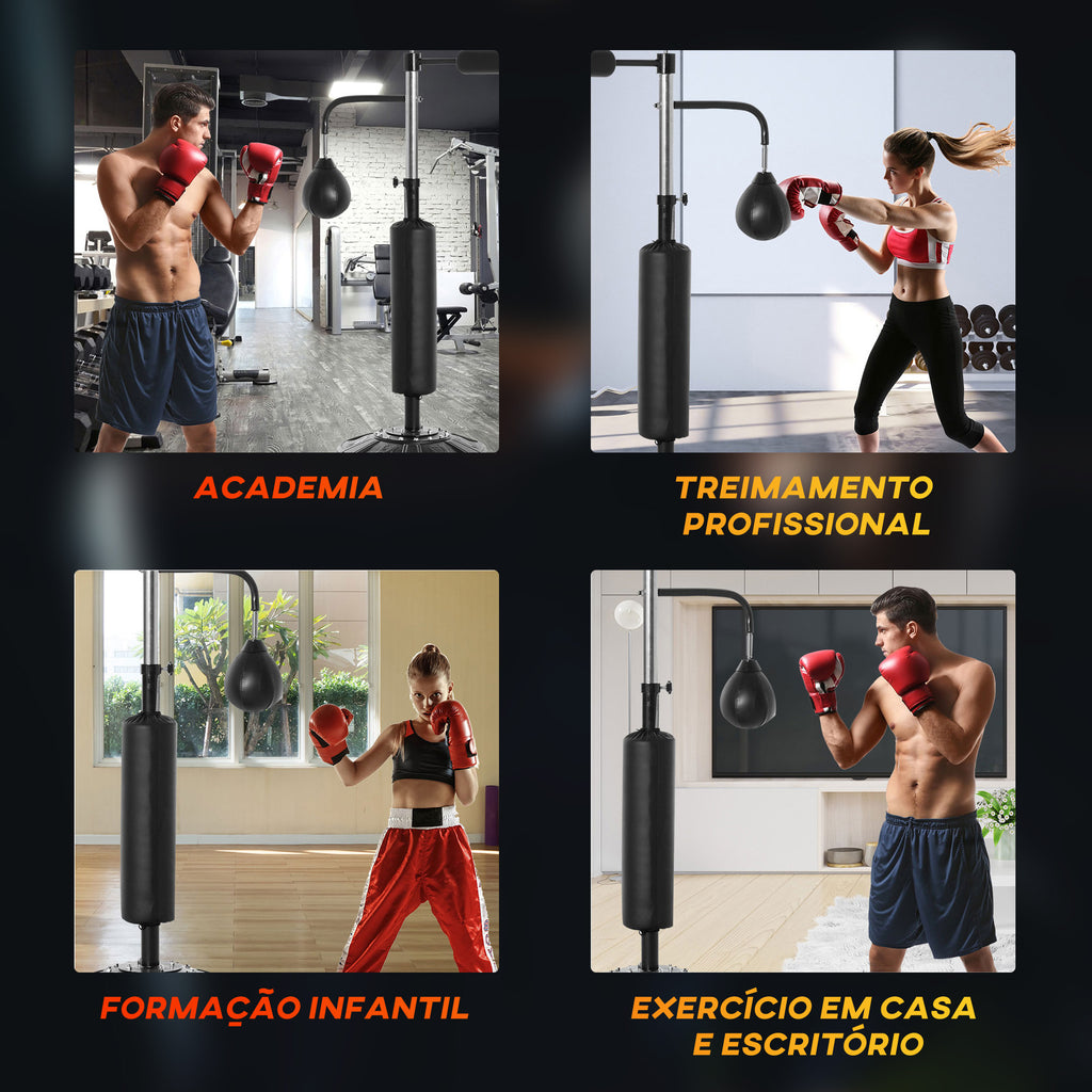 Punching Ball de Boxe com Altura Ajustável com 2 Bolas de Velocidade Barra Giratória 360° e Base Preenchida com Água ou Areia Punching Ball para Adultos 88x50x160-230cm Preto — foto 7