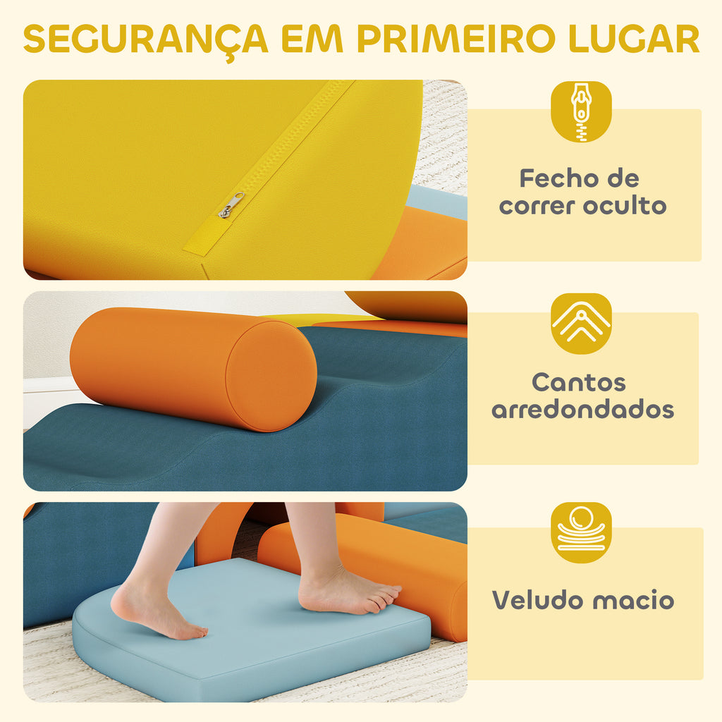 Conjunto de 9 Blocos de Espuma para Crianças Blocos de Psicomotricidade com Capas de Veludo Laváveis Conjunto de Escalada para Interior para Escalar e Rastejar Multicor — foto 6