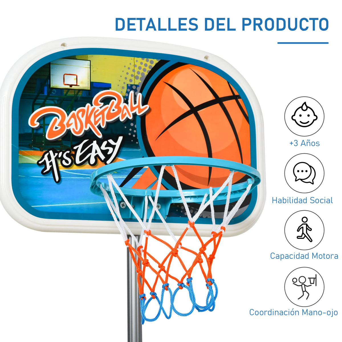 Tabela de Basquetebol para Crianças Tabela de Basquetebol com Suporte Altura Ajustável e Base Preenchida para Interior e Exterior 32x65x126-158 cm Multicor — foto 6