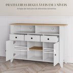 Aparador de Cozinha Mesa para Televisores de 50 Polegadas com 3 Gavetas 2 Armários 2 Prateleiras Abertas e 2 Prateleiras Ajustáveis Estilo Moderno 120x38x81,5 cm Branco — foto 5