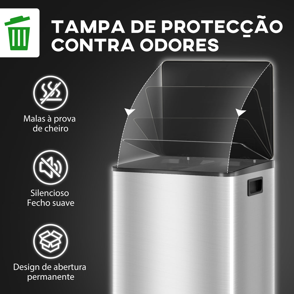 Balde de Lixo de Cozinha com 2 Compartimentos 2x30L Cubo de Lixo de Aço Inoxidável com Pedal Fechamento Suave e Cubo Amovível para Escritório Cozinha Prata — foto 6