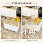 Ilha de Cozinha com Rodas Carrinho de Cozinha com Tomada USB Bancada Rebatível 2 Gavetas 2 Portas Prateleira Ajustável Porta-Temperos e Toalheiro 119,5x74x94,5 cm Branco — foto 4