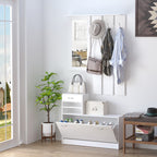 Móvel Cabide de Entrada de 3 Peças Armário de Entrada com Cabide Espelho Sapateira e Gaveta 90x10x102 cm Branco — foto 7