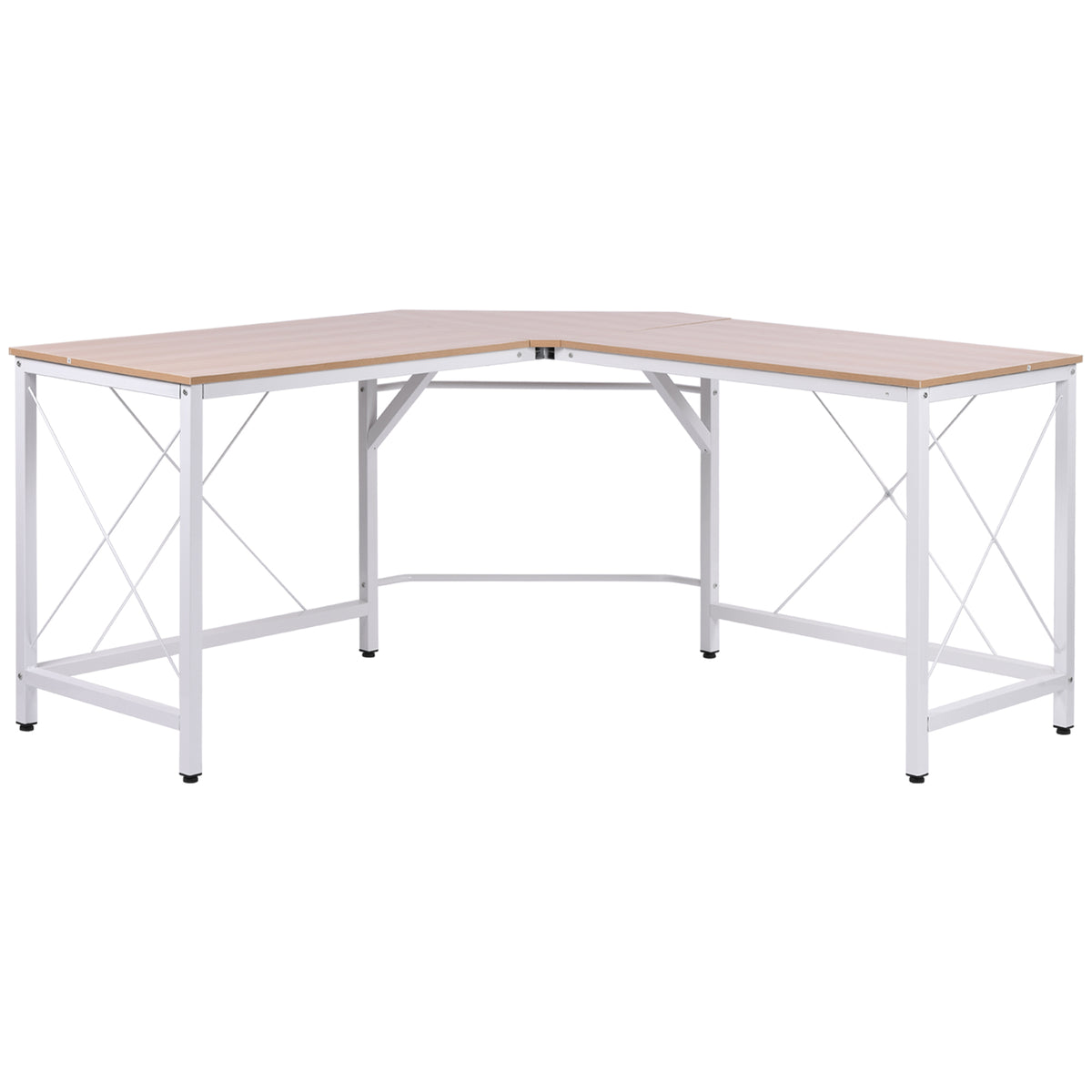 Secretária em Forma de L Secretária para Escritório com Estrutura de Metal Carga 70 kg Secretária de Canto para Escritório Estúdio 150x150x76 cm Madeira e Branco — foto 1