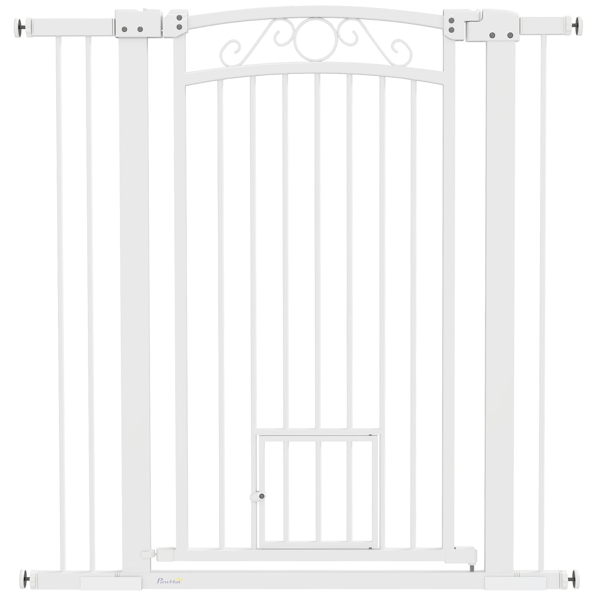 Barreira de Segurança para Cães Extensível 76-102 cm Barreira para Animais de Estimação Barreira para Cães com 2 Extensões Duplo Bloqueio e Porta Pequena para Escada Porta 76-102x4x104 cm Branco — foto 1