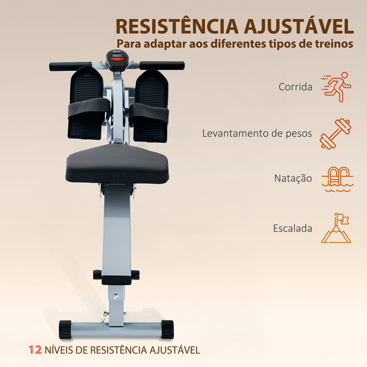 Máquina de Remo com Ecrã LCD para Academia Exercícios de Musculação ou Resistência Carga Máxima 100kg 130x47,5x67cm Cinza — foto 4