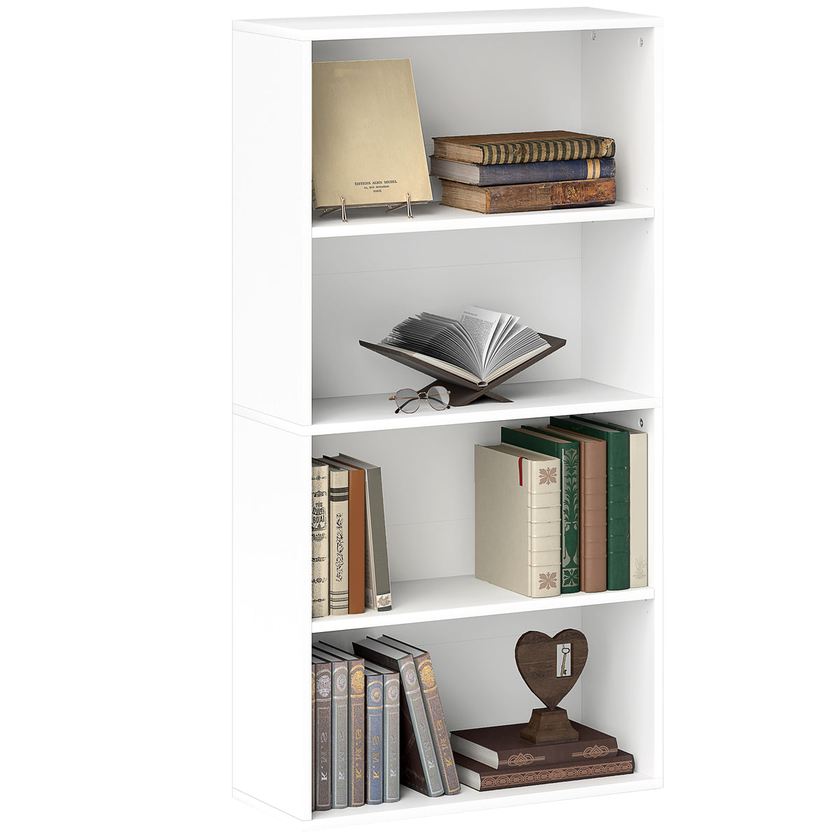 Estante de 4 Níveis Estante para Livros com 2 Prateleiras Ajustáveis para Sala de Estar Escritório Quarto 60x24x115,5 cm Branco — foto 1