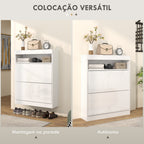 Móvel Sapateira de Entrada Armário Sapateira com Luzes LED Prateleira Aberta e 2 Gavetas Basculantes para 12-16 Pares de Sapatos 80x24x99,5 cm Branco Brilhante — foto 4