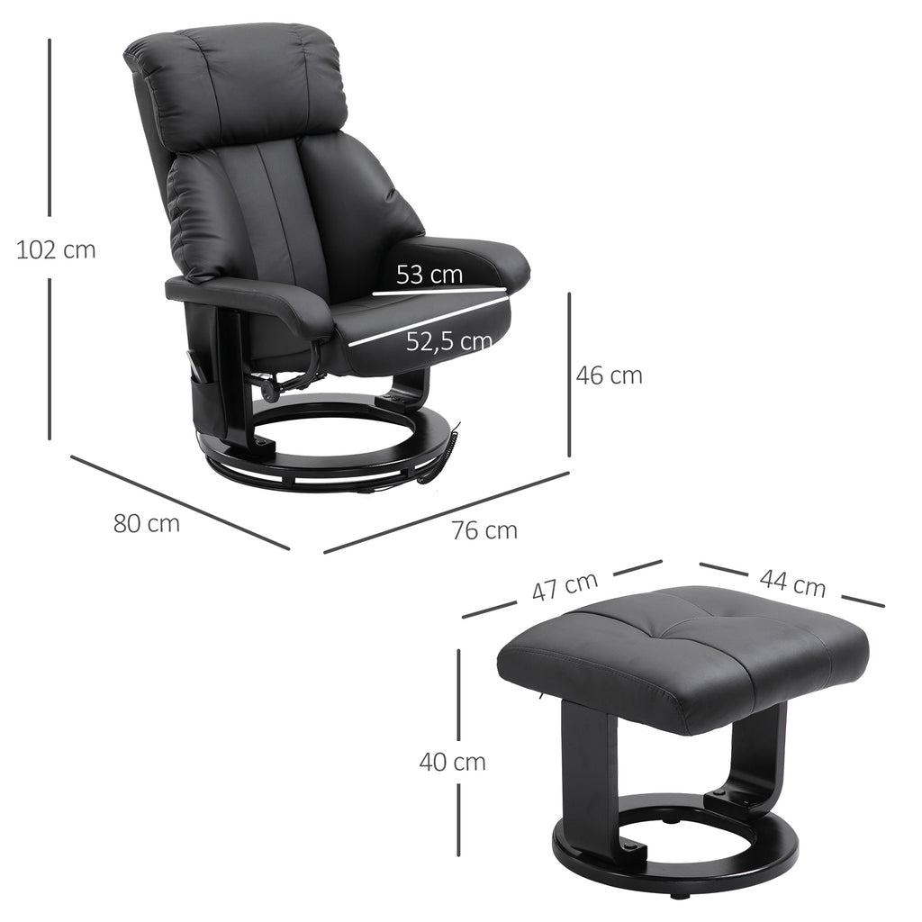 Poltrona Relax com Pufe Poltrona de TV Giratória com Função de Massagem Reclinável Poltrona de Massagem com Controle Remoto Bolso Lateral Poltrona de Couro Sintético para Sala de Estar Preto — foto 2