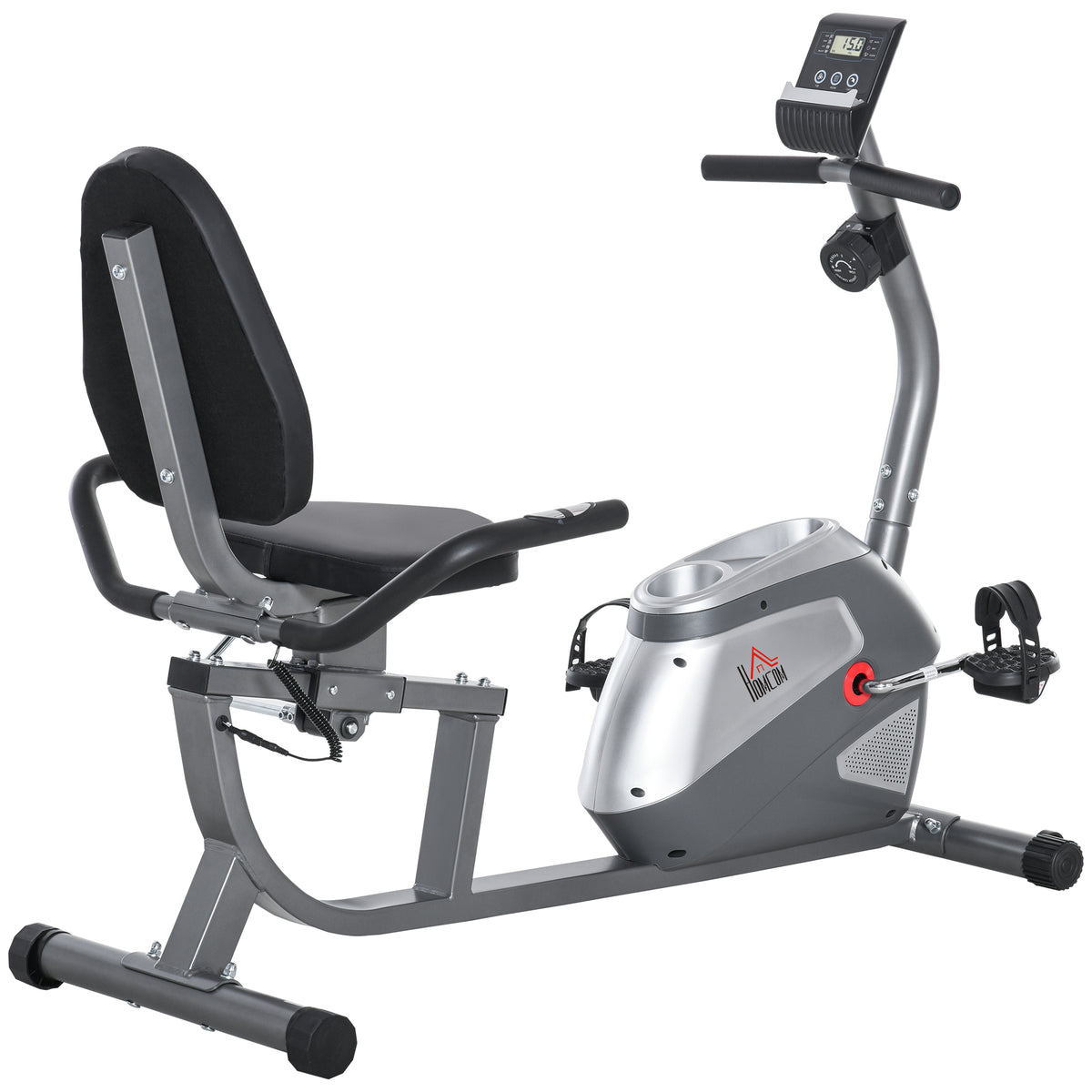 Bicicleta ergométrica reclinável com tela LCD e volante de 3 kg resistência magnética de 8 níveis assento ajustável 121,5-136x62,5x98 cm cinza — foto 1