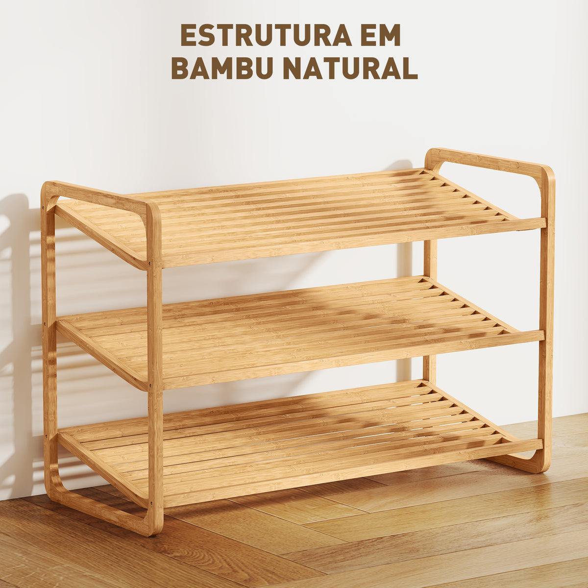 Sapateira de 3 Níveis Estante para Sapatos em Bambu para 12 Pares de Sapatos Estante para Entrada Corredor Quarto 76x33x50,8 cm Madeira — foto 4