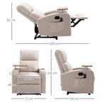 Poltrona de Massagem Poltrona Relax Elétrica com 4 Modos de Vibração Reclinação 145° Estofada em Microfibra Controlo Remoto Mesa 2 Bolsos Laterais e Suporte para Copos 77x93x105cm Bege — foto 3