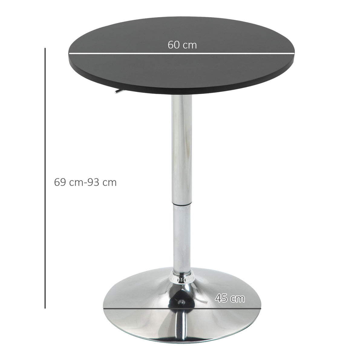 Mesa de bar ajustável em altura com base redonda e antideslizante para cozinha sala de jantar Ø60x69-93 cm Preto — foto 3