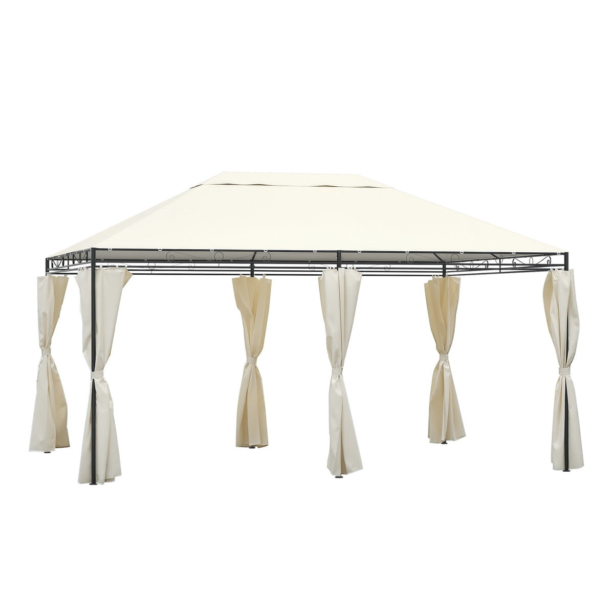Pavilhão Exterior 4x3x2.55m Carpa de Jardim com Tecido Poliéster Resistente aos Raios UV Marco de Ferro com Parede Lateral Cor Creme — foto 1
