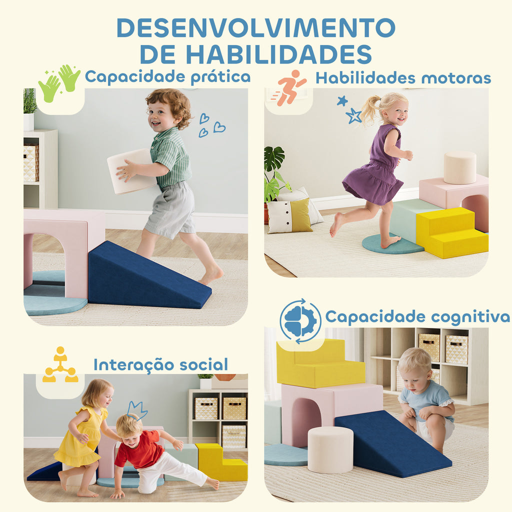 Conjunto de 8 Blocos de Espuma para Crianças Blocos de Psicomotricidade com Capas de Veludo Laváveis Conjunto de Escalada Interior para Escalar e Rastejar Multicor — foto 7