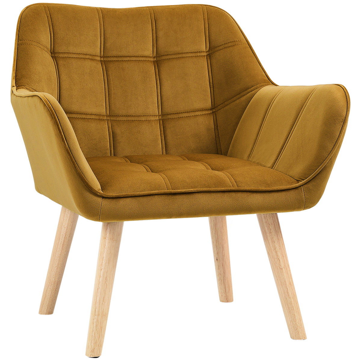 Poltrona Moderna Poltrona de Leitura Estofada em Veludo com Assento Amplo Pés em Madeira Poltrona Relax para Sala de Estar Quarto 67x61,5x71 cm Amarelo — foto 1
