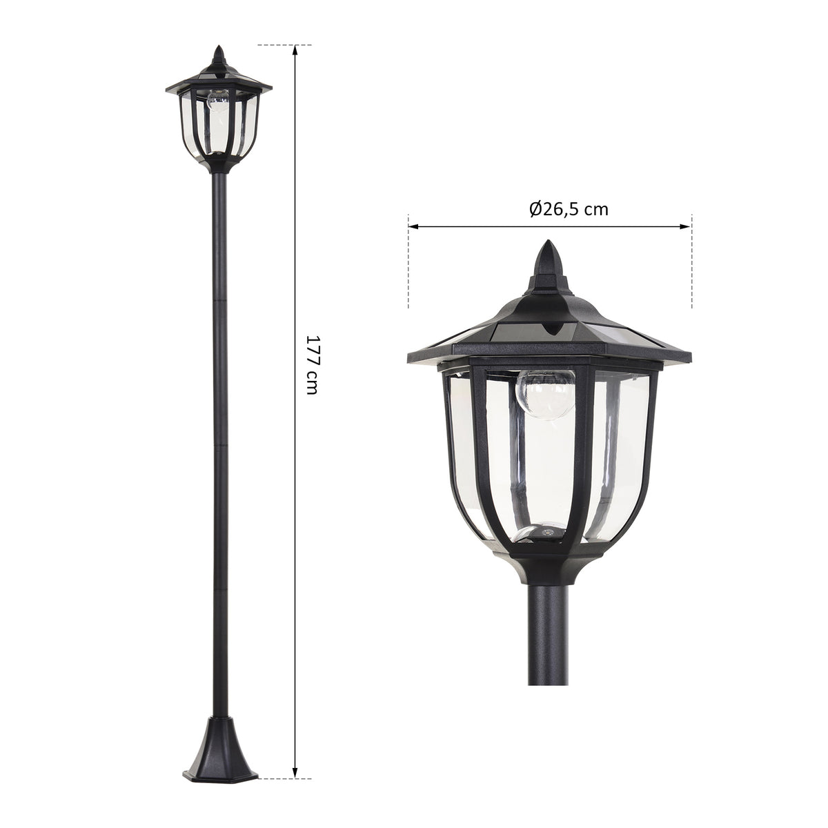 Candeeiro Solar com Painel Solar Candeeiro de Jardim com 6 LEDS Autonomia 6-8 horas Ø26x177 cm Preto — foto 3