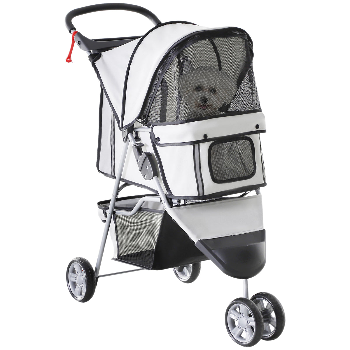 Carrinho para Animais de Estimação Dobrável Carrinho para Cães e Gatos com Rodas Giratórias Cesto e Suporte para Copos 75x45x97cm Cinza — foto 1