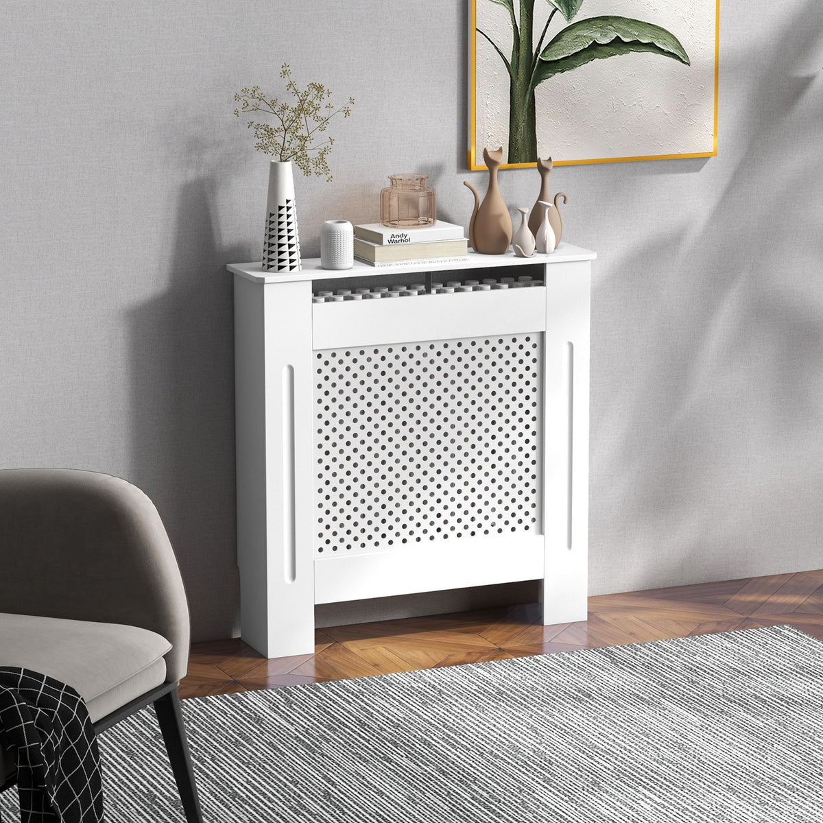 Cobertura de Radiador de MDF Cobertura para Radiador com Prateleira Estilo Moderno 78x19x82 cm Branco — foto 2