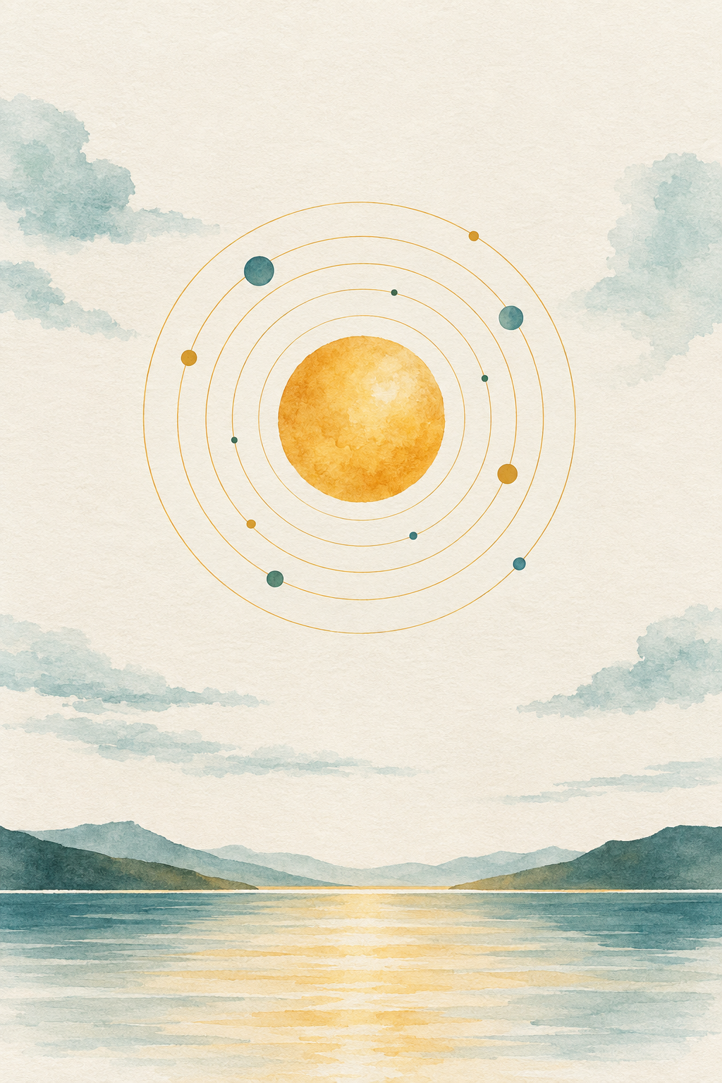 Sol e planetas · Aguarela · quadro constelações — celeste-sol-e-planetas-aguarela_ver