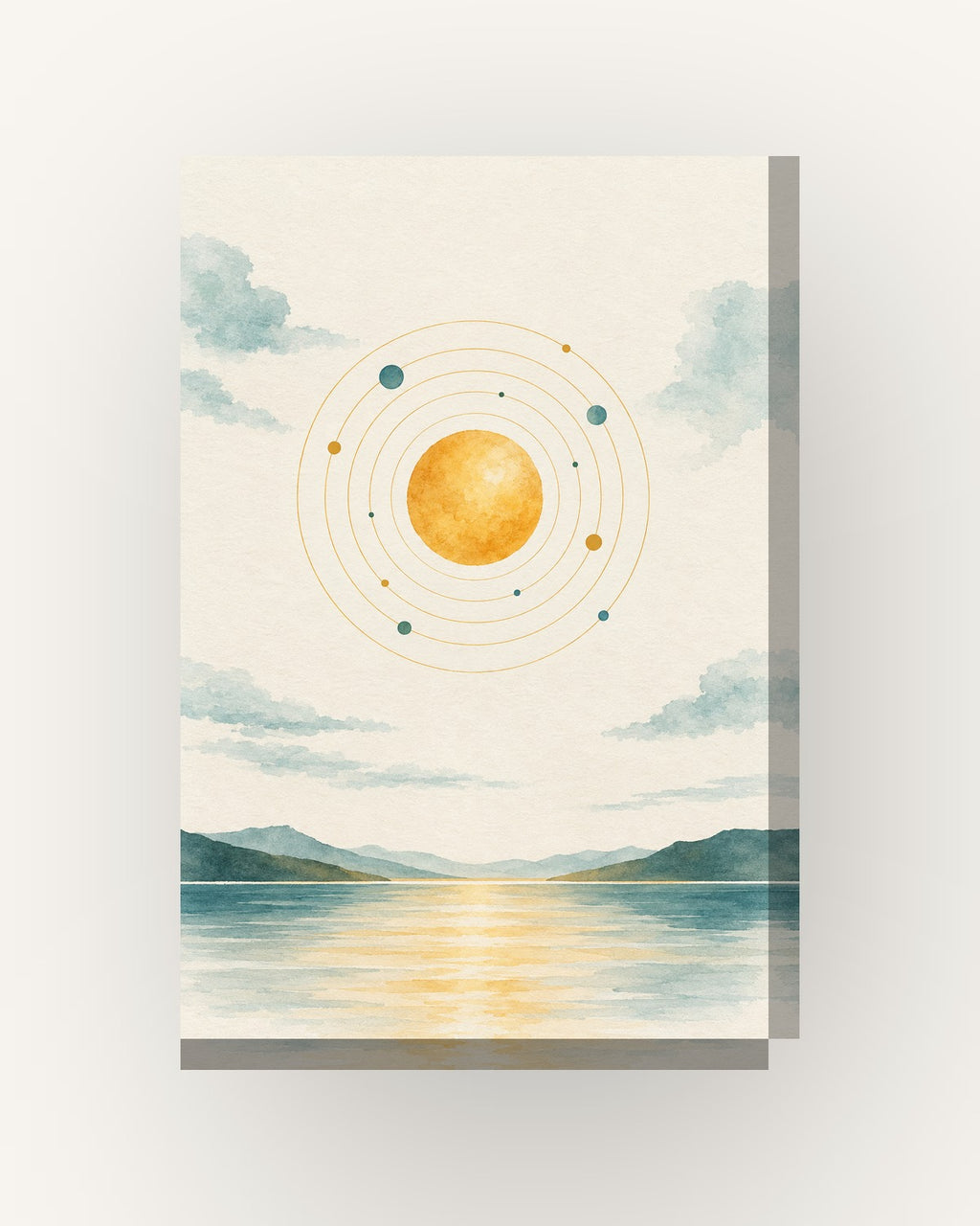 Sol e planetas · Aguarela · quadro constelações — acabamento:slim