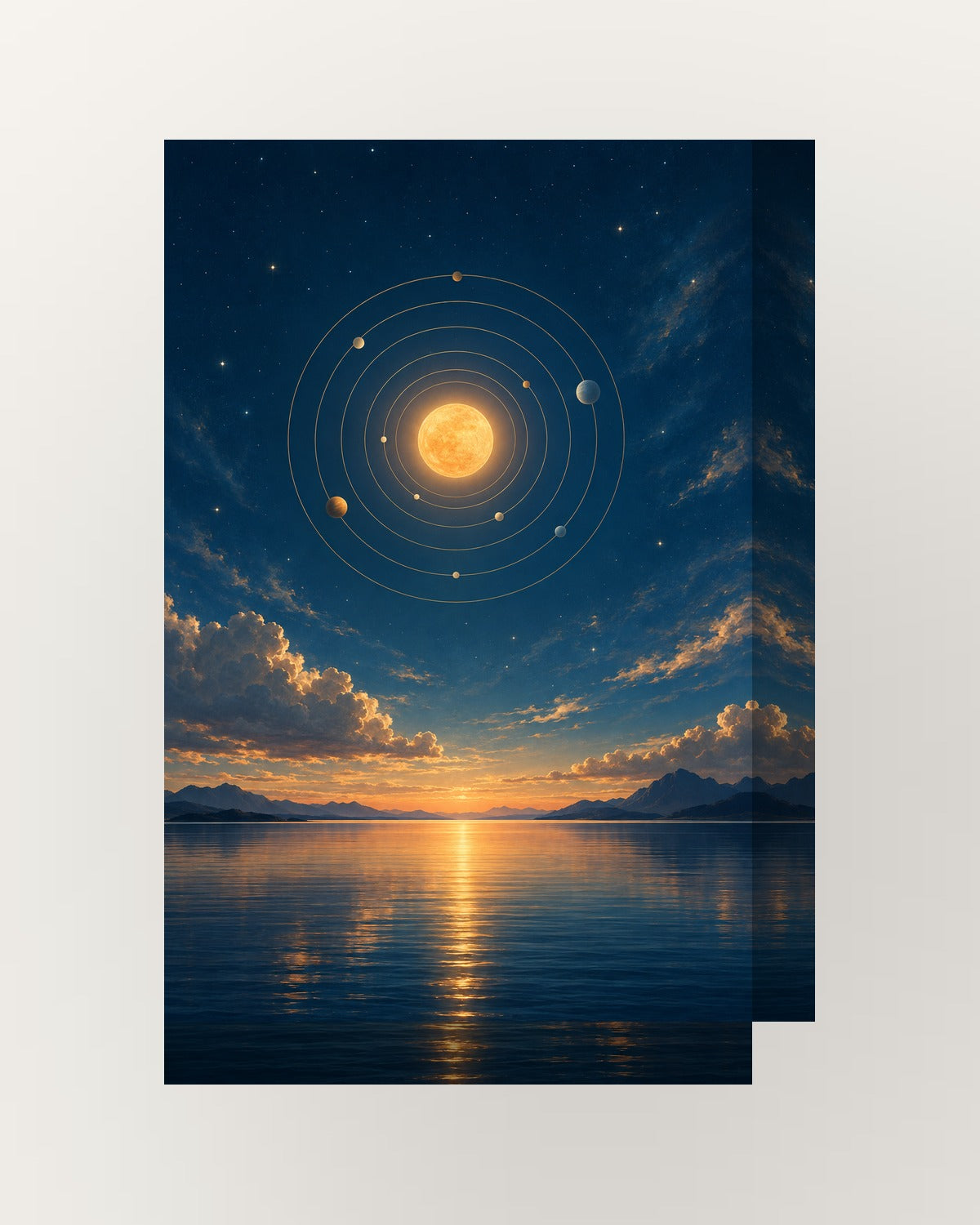 Sol e planetas · Arte digital · quadro constelações — acabamento:thick