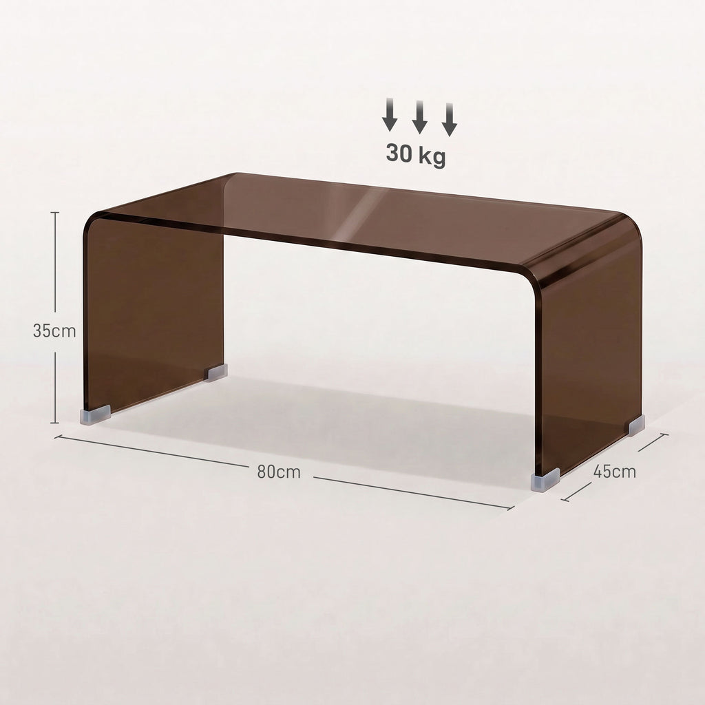 Mesa de Centro em Vidro Mesa de Sala Retangular Design Moderno com Bordas Arredondadas Seguras Castanho e Transparente — foto 2