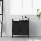 Cesto de roupa suja com 2 compartimentos e prateleira, cor carvalho preto — foto 3