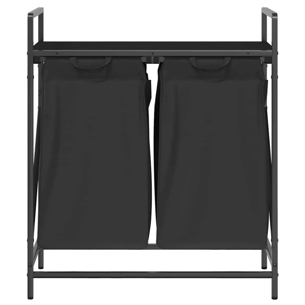 Cesto de roupa suja com 2 compartimentos e prateleira, cor carvalho preto — foto 5