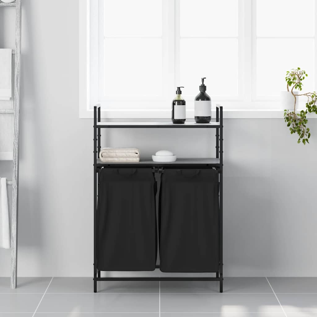 Cesto de roupa suja com 2 compartimentos e prateleiras, cinzento, modelo Sonoma — foto 3